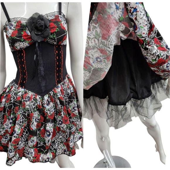 New Lip Service Hot Topic Dia De Los Muertos Dress - Picture 3 of 12